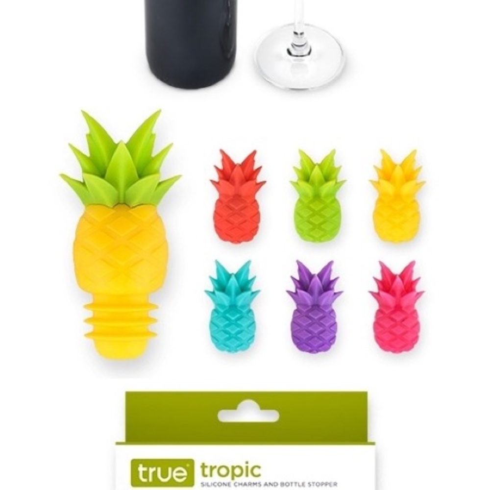 NWT Colorful Pineapple Wine Cups Identifier Set - Picture 4 of 6